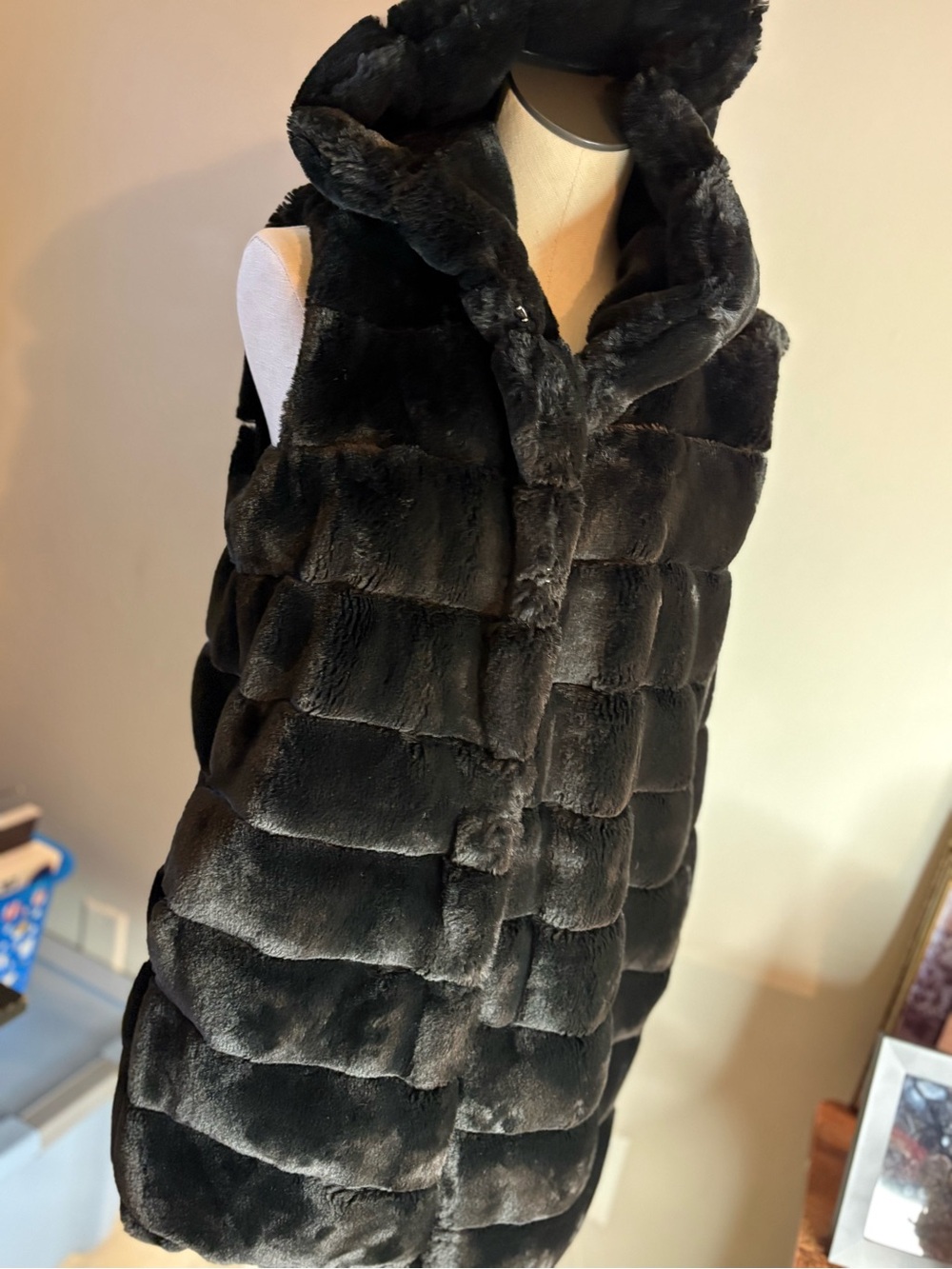 Rachel Zoe Black Hooded Faux Fur Vest